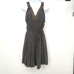 Lucky Brand Halter Dress‎ Beaded Neckline Sleeveless Sz XS Y2K Black Boho  Sheer